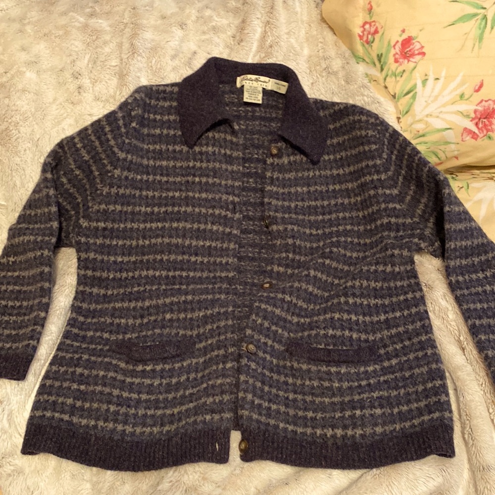 Eddie Bauer navy/gray wool cardigan